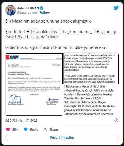 CHP'nin yaptığı atamaya il başkanlığından yalanlama...